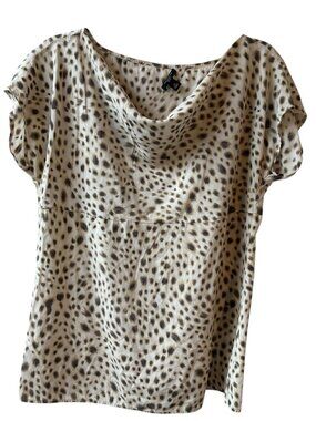Large Size 12 Ann Taylor 100% Silk Animal Print Blouse Cowl Neck Short Sleeve